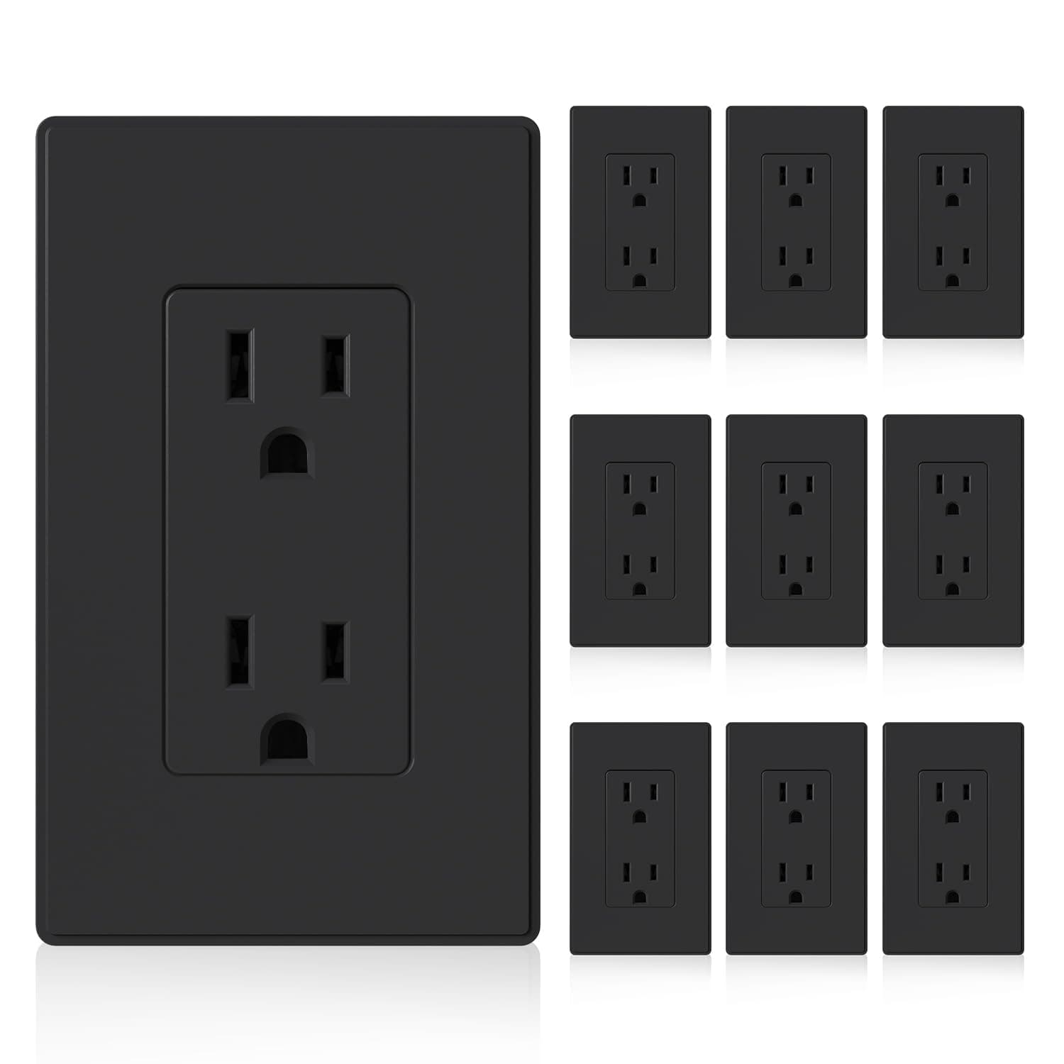 wall receptacle 2003A matte black with wall plate 10 pack
