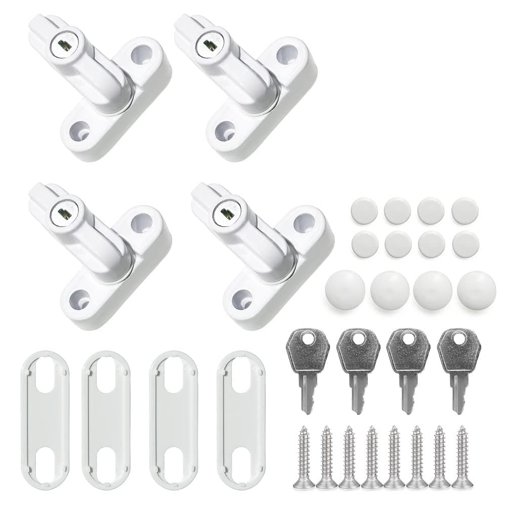 Window Sash Jammer Locks Set,4 Pack Zinc Cast Alloy Window Anti-Theft Lock Buckle,Extra Security Locks for uPVC Window & Doors and Home Security