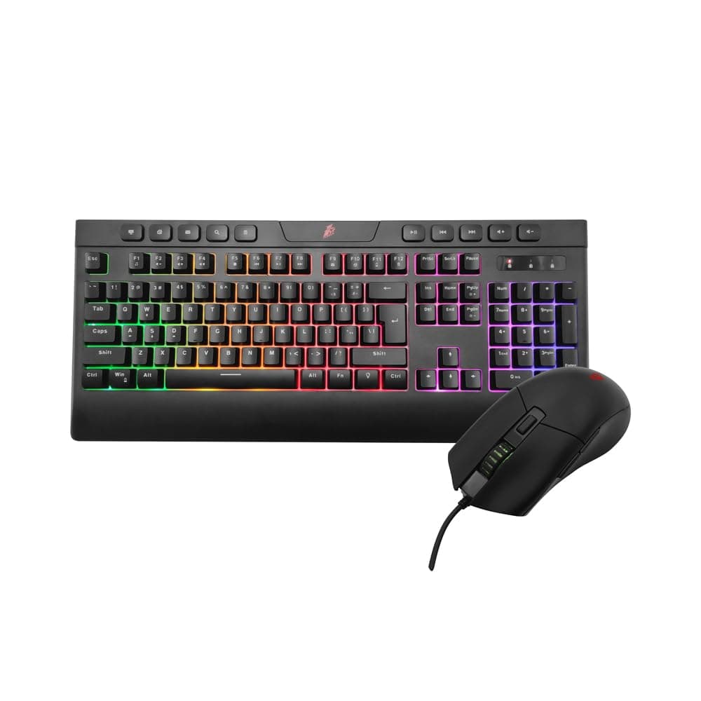 1STPLAYER K8 PC Gaming Keyboard and Mouse Combo/Kit Mechanical Feeling/Membrane Wired Rainbow LED Backlit with Multimedia Keys Wrist Rest Mouse with 2400 DPI for Desktop, Computer Gamers (Black)