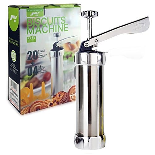 KOK Aluminum Cookie Press Gun Set Biscuit Press Tools with 20 Cookie Disc Shapes, 4 Icing Tips