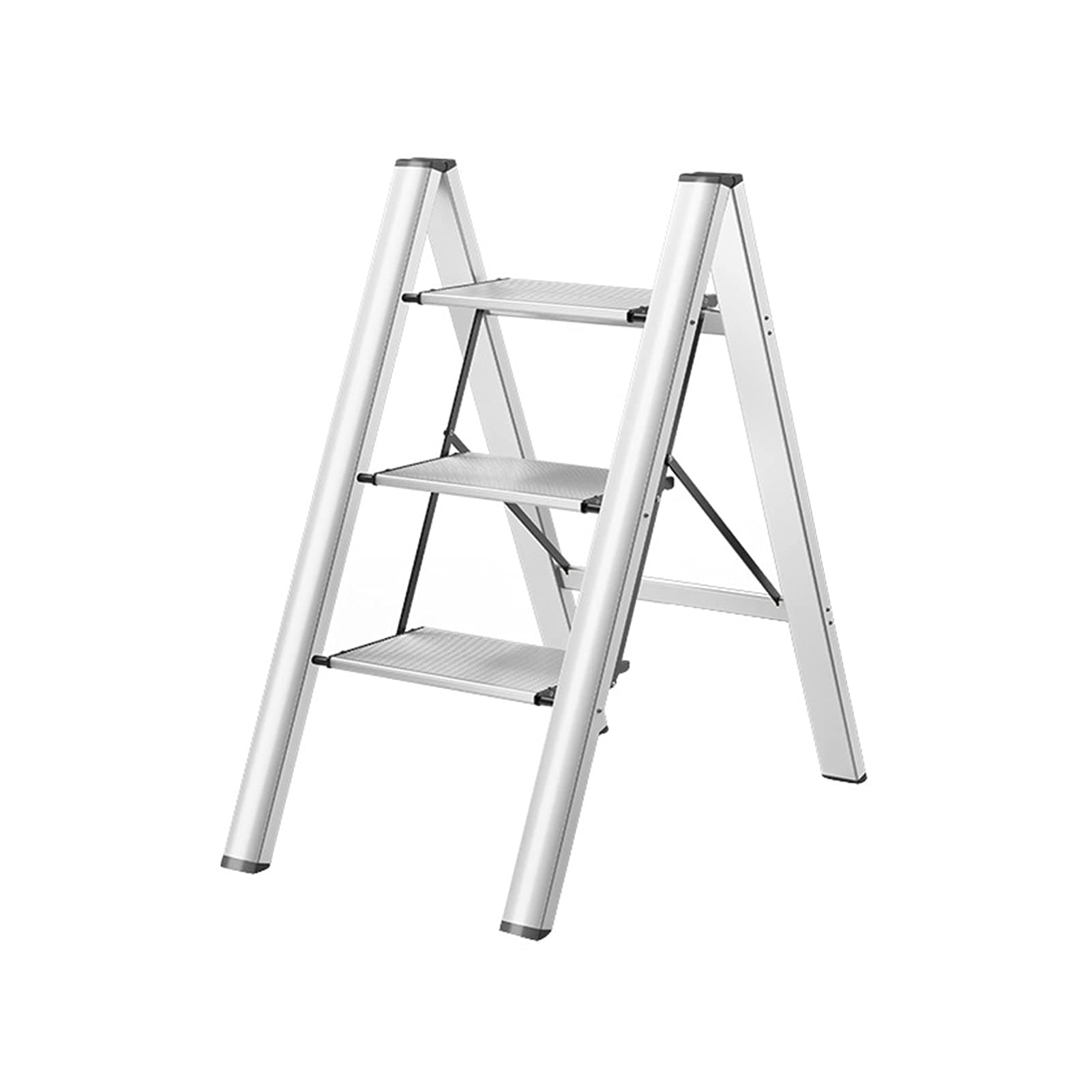 3 Step Folding Step Stool with Anti-slip Wide Pedal 330Aluminum Alloy Multifunction Step Ladder Storage Shelf Flower Pot Stand