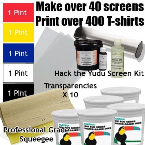 Get Going with The Yudu (Includes Hack The Yudu Screen Liquid Emulsion kit [Emulsion, Scoop Coater, Emulsion Remover, Tutorial], 11" Professional Squeegee, 5 Pints of Ink, Transparencies)
