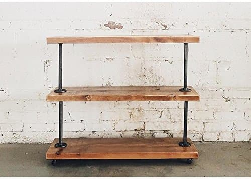 Industrial Design Brown Solid Wood Bookcase,3-Tier