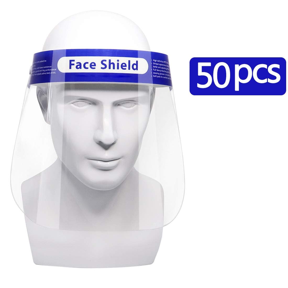 【Fulfillment By Amazon】50PCS Safety Face Shield Reusable Full Face Transparent Breathable Visor Windproof Dustproof Hat Shield Protect Eyes And Face With Protective Clear Film Elastic Band