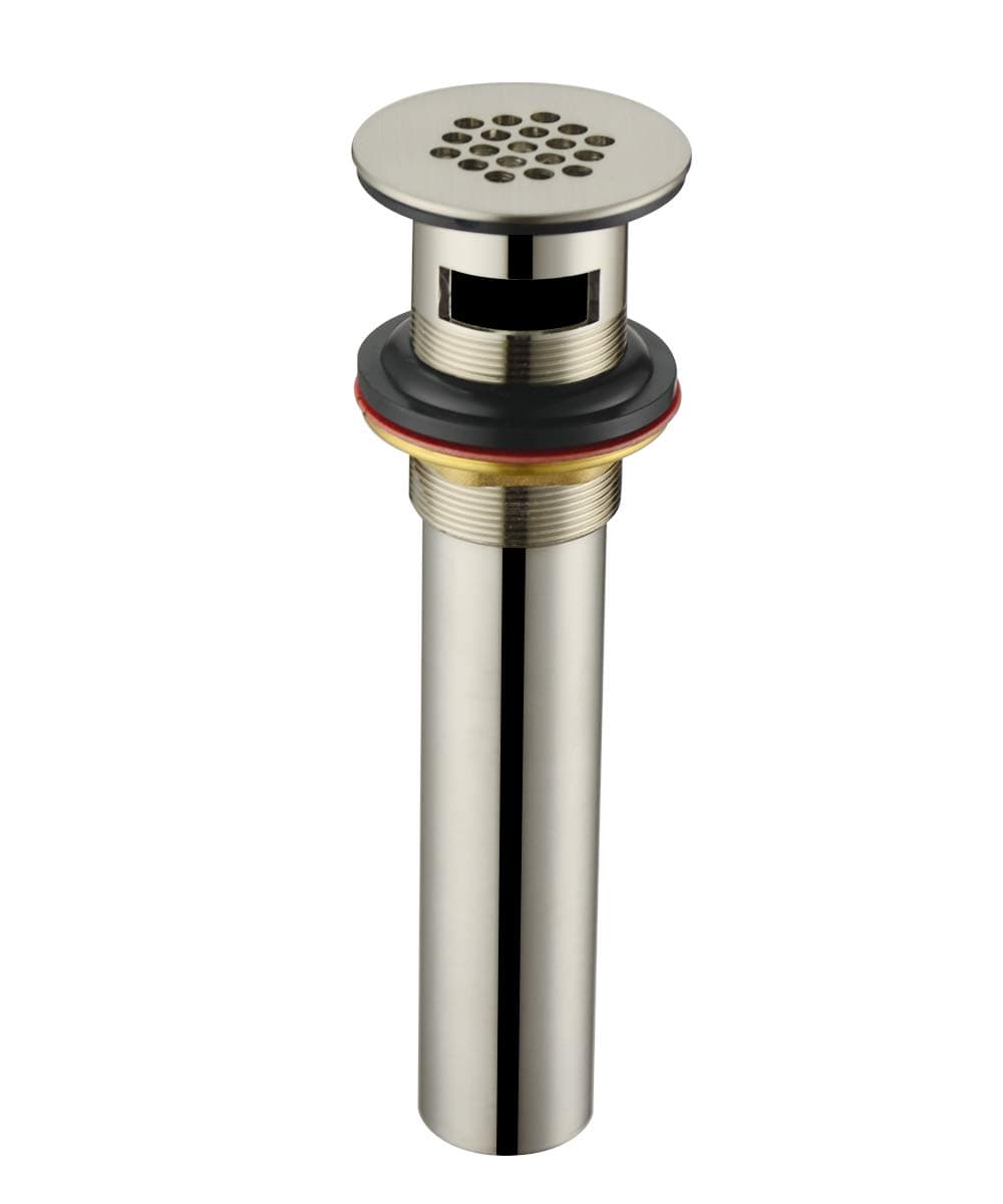 Grid Drain Strainer Assembly with Overflow for Bathroom Sink, Made of Brass Brushed Nickel