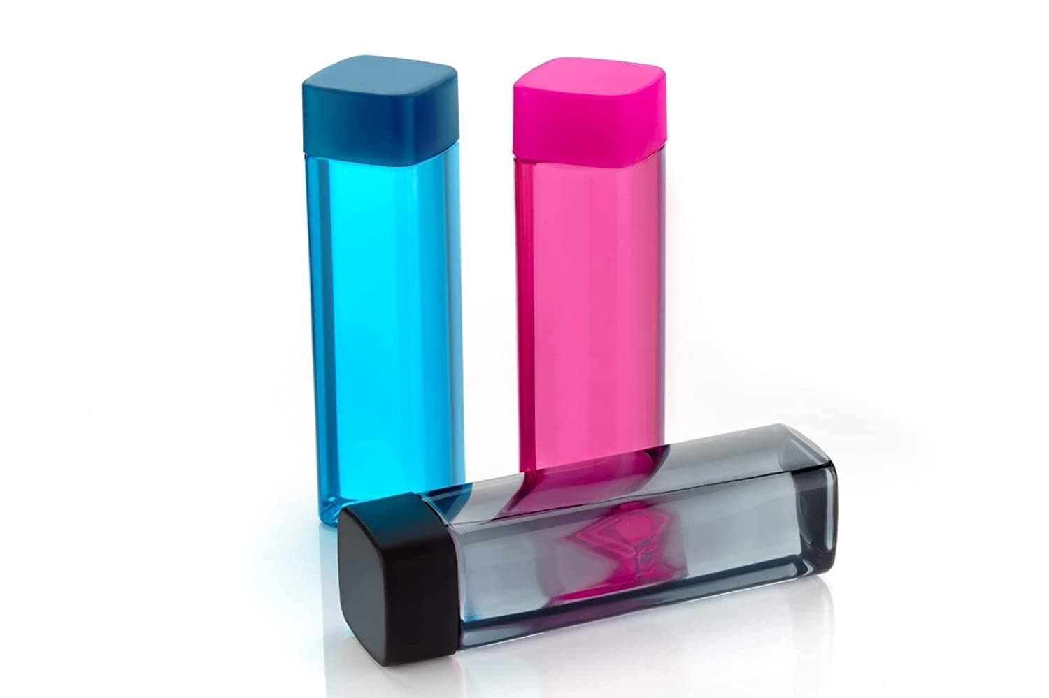 Xiran 1000ml Square Shape Plastic Water Bottle With Square Cap | Pack Of 3 Square Shape Water Bottle For Gym, School, Office | Multicolor Water Bottle For Home (Multi-Color)