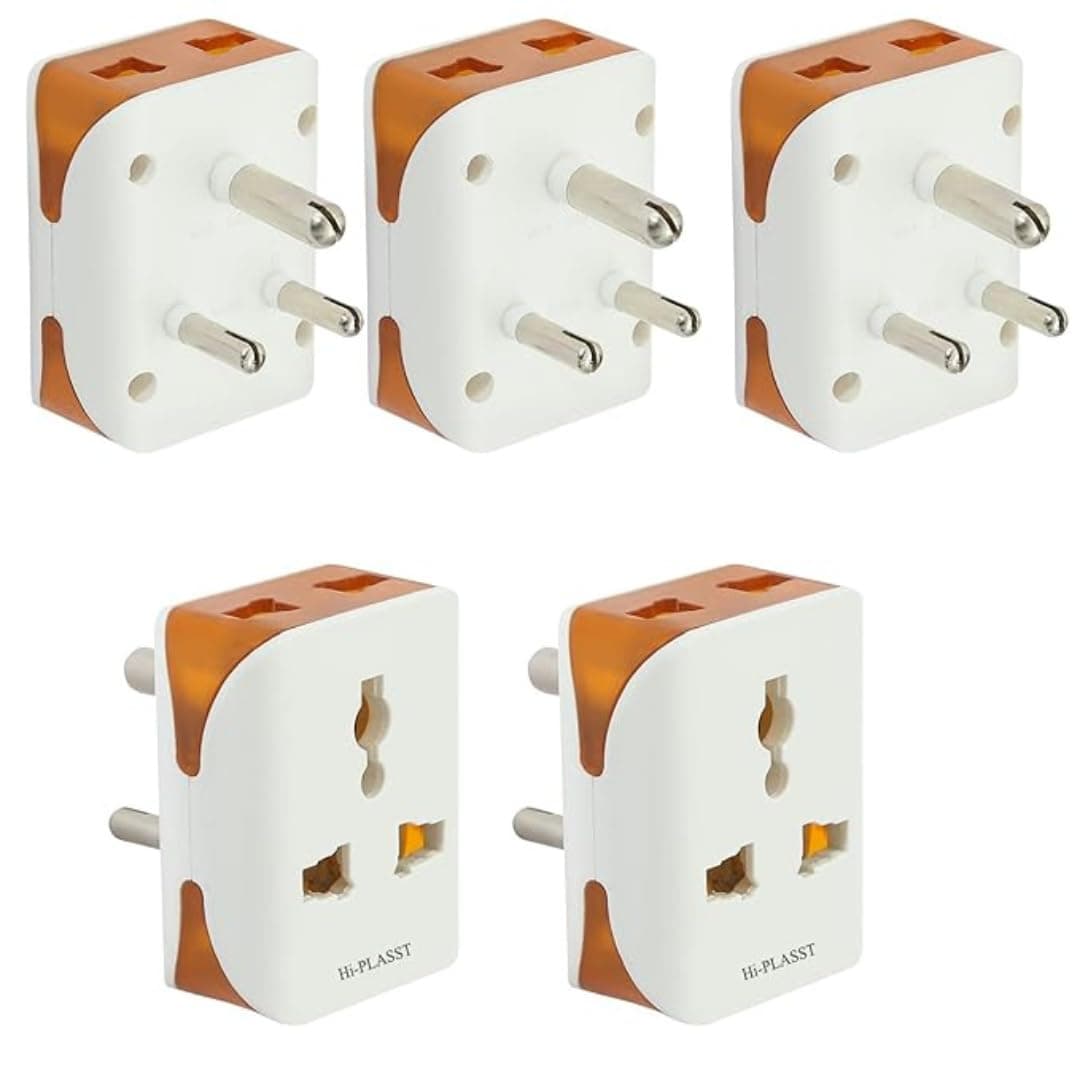 Hi-Plasst (5pcs) (Type-D) 3 Pin Indian Multi-Pin Socket // Travel Universal Multiplug for 2Pin & 3Pin Plugs // Socket Connector for Electric Board // US to India Converter Plug (Modular, 5 Pcs Pack)