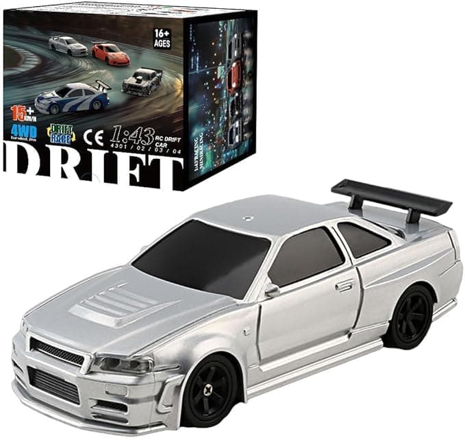 RC Drift Car - 1:43 Remote Control Car 2.4GHz Mini Drift Cars Racing High Speed Drift Car Model with LED Lights for RC Toys Gift (Silver)