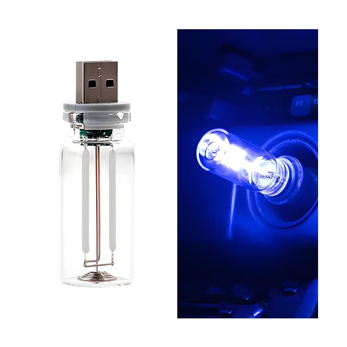 USB LED Car Atmosphere Light, Mini Vehicle Ambient Interface Charging Lighting Bottle, Portable Automotive Night Lamp Decoration Accessories, Universal for SUV, Sedan, Truck (Blue)