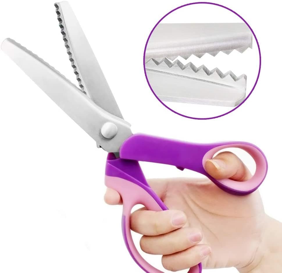 Pinking Shears Scissors for Fabric, 2-piece Bundle of Zig Zag & Scalloped 100% Stainless Steel Sewing Pinking Shears for Fabric Cutting, Ideal Craft Scissors Decorative Edge