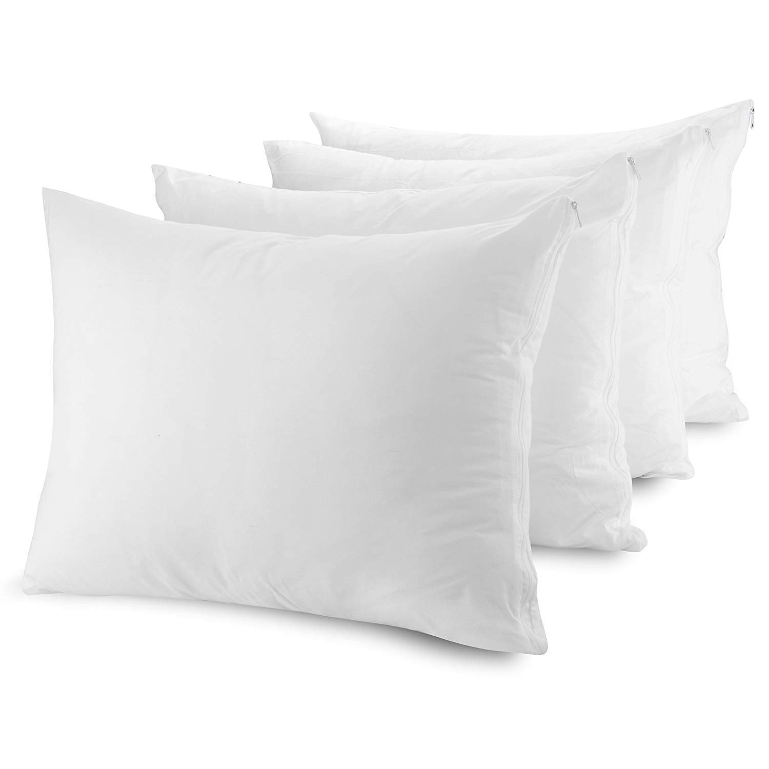 4 Pack Pillow Protectors 100% Cotton T200 Thread Allergy Control Zip Cases Cover Bed Bug, Dust Mite Hypoallergenic Breathable White Zippered Hotel Quality Pillows Protector T200 Quality