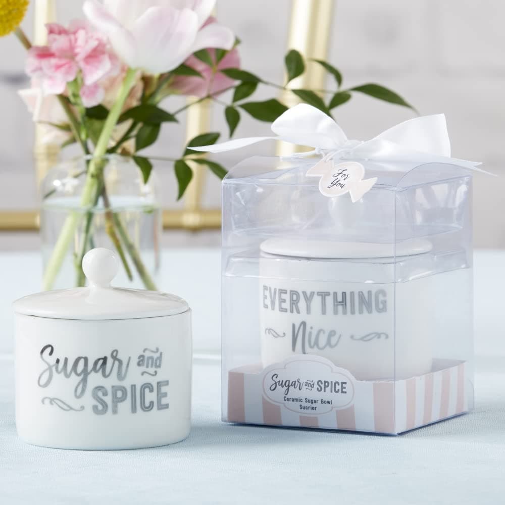 Kate Aspen Ceramic Sugar Container/Bowl, Spice and Everything Nice, White with Silver Foil, one size