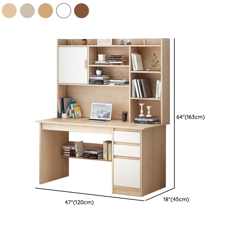 LITFAD Modern Computer Desk Work from Home Desk with Hutch, Bookcase and Integrated Cable Management, Rectangular Wood Office Desk 3 Drawers, 47.2" L x 17.7" W x 64.2" H, Grey