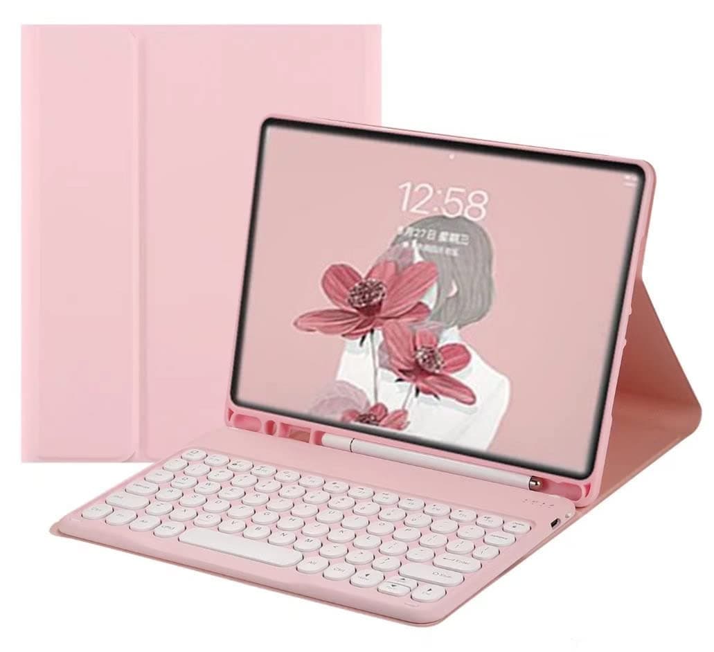 – Keyboard Case for Galaxy Tab S10 Lite/ S10 FE/ S9 FE 5G 10.9 Inch/Tab S9 11 Inch- Slim Folio Cover with S Pen Holder - Magnetically Detachable Keyboard (Pink)