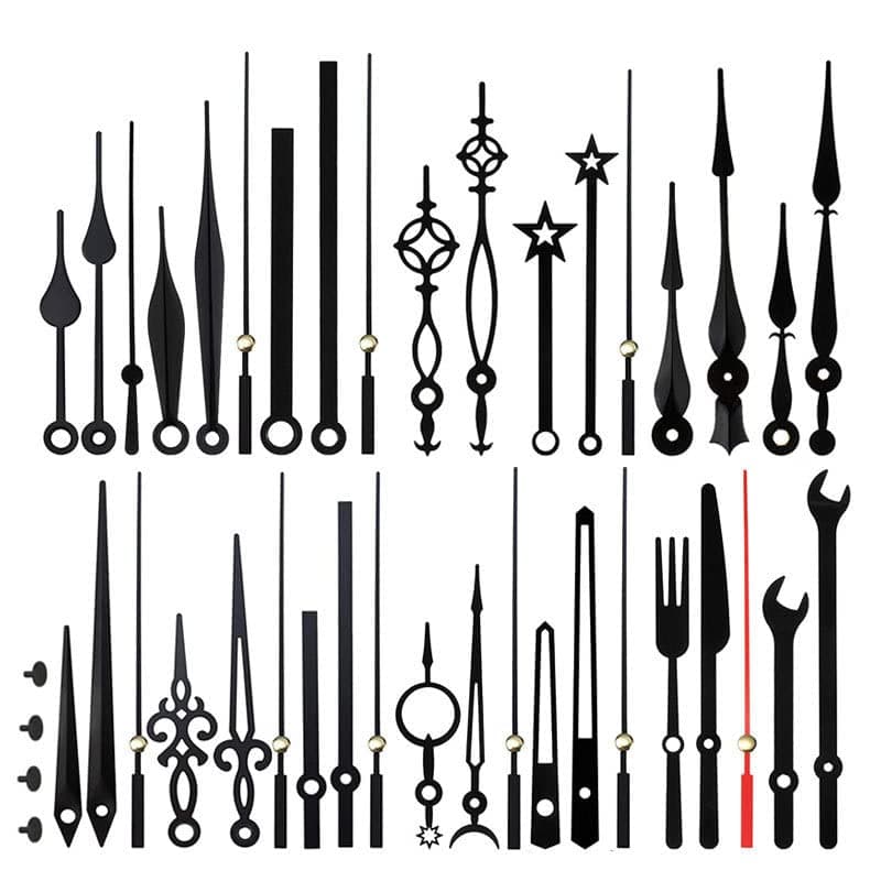 JZK 14 Style Black Wall Clock Hands Kit - Small & Large Size, Metal Replacement Hands for Quartz Clock Movement