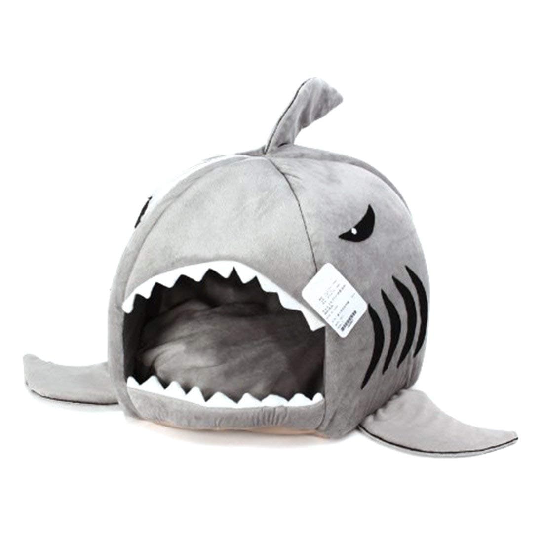Grey Shark Bed for Small Cat Dog Cave Bed Removable Cushion,Waterproof Bottom Most Lovely Pet House Gift for Pet,Medium
