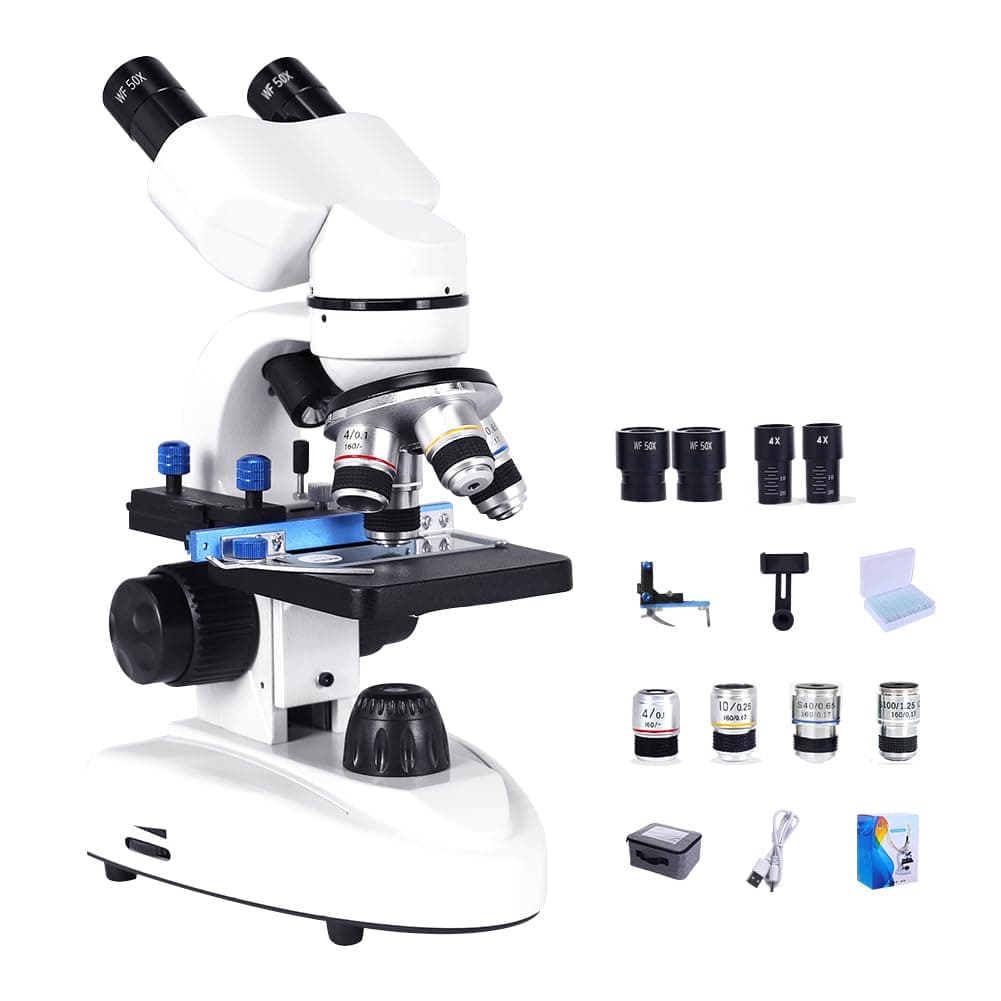 HCLSHOP Compound Binocular Microscope Kit 40X-20000X, Biological Microscopes for Students and Home School Education, with Microscope Slides 30p, Storage Bag