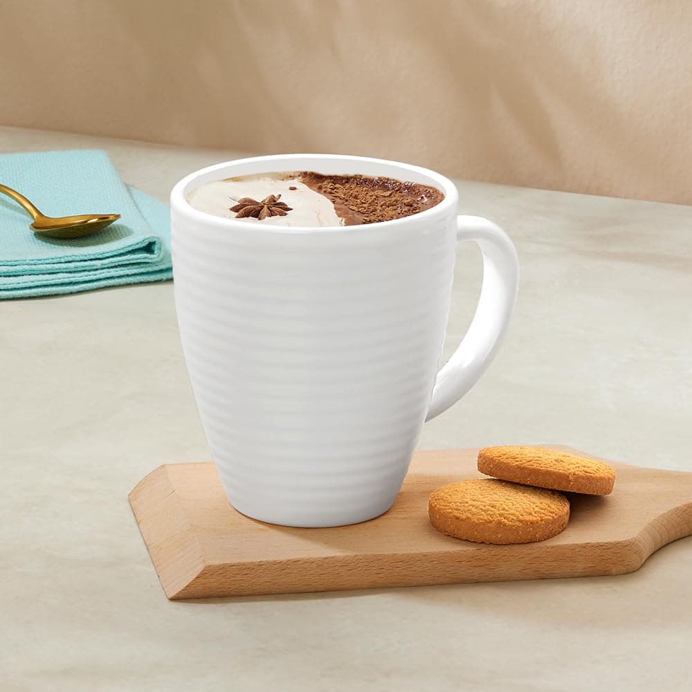 Tea/Coffee Orbit White Opalware 390 ml Mug, Microwave & Dishwasher Safe, Bone-Ash Free, Crockery Set Ideal for Daily Use & Gifting