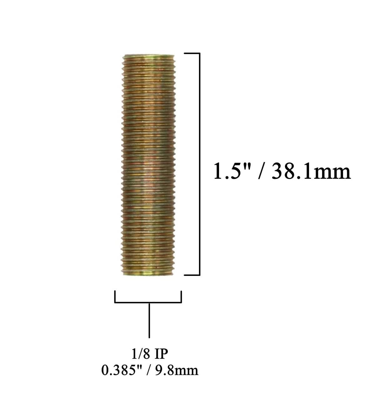 Creative Hobbies ELY1089 - Steel All Thread Lamp Pipe Nipples - 1-1/2 Inch Long, Yellow Zinc Coated, 1/8IP Standard Thread, Hardware DIY Repair Part - Pack of 20 Pieces