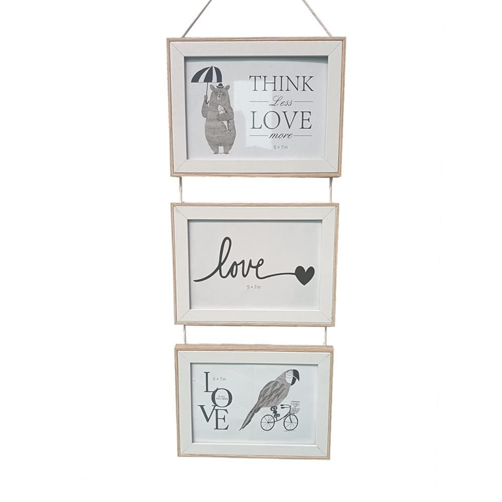 Triple Hanging Picture Frame,vertical collage picture frames,Rustic Wood Picture Frames on hemp rope wall hanging vertical gallery decoration-Rustic 4x6 Picture Frame-3 Sets (burlywood, 6)