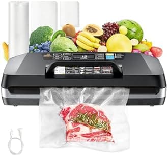 95kpa Vacuum Sealer, Fully Automatic Food Sealer, Powerful Sealing System, Double Heat Seal, Built-in Cutter and Bag Storage, 1 Roll Bag, 10 Precut Bags