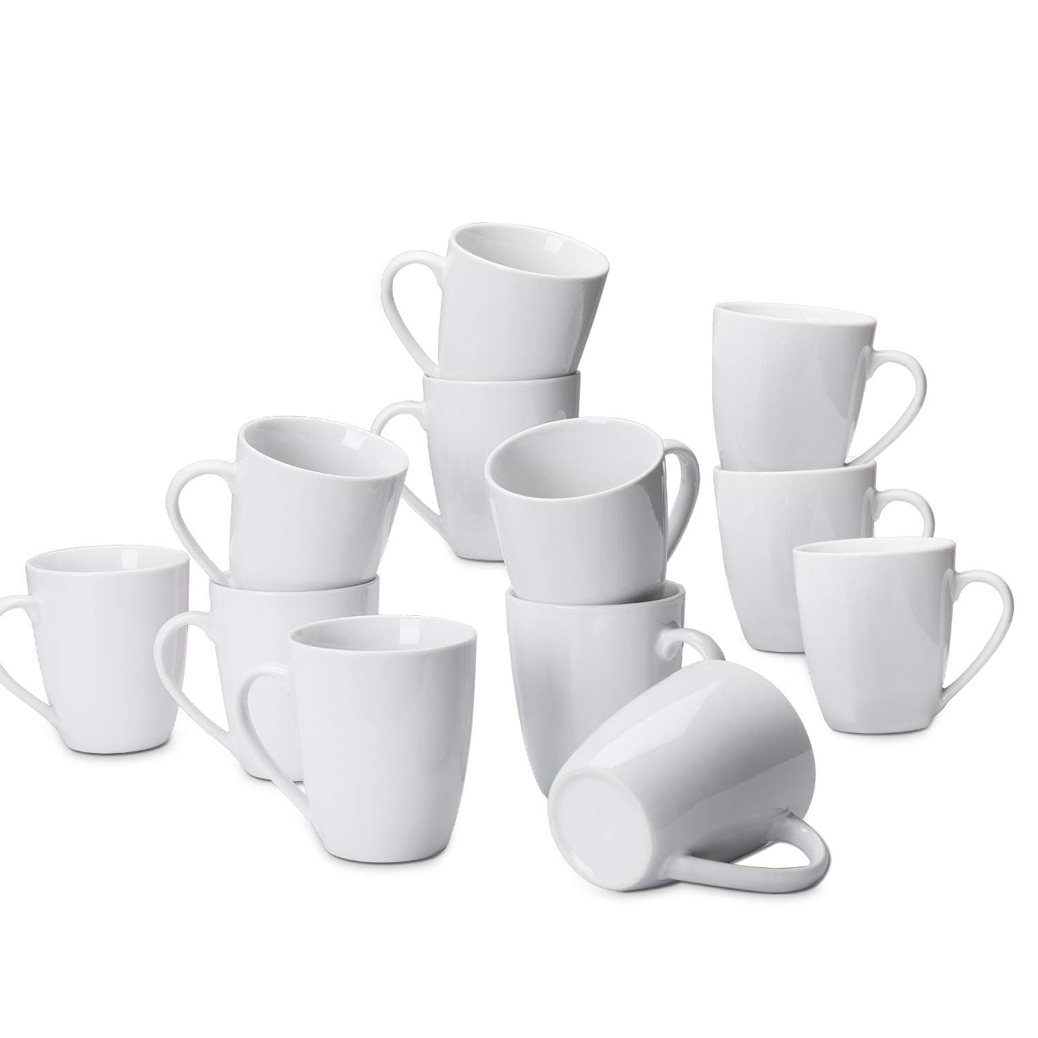 Amazon Basics Coffee Mug Set, 12 count Porcelain, 355 ml, White