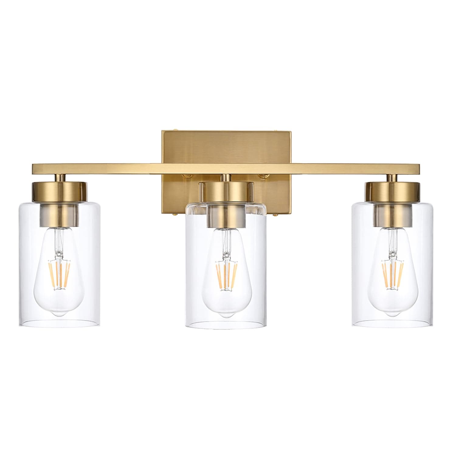 3-Light Bathroom Vanity Light, Modern Brushed Gold Wall Lights with Clear Glass Shades, Bathroom Wall Sconce Lamp for Mirror Living Room Bedroom Hallway