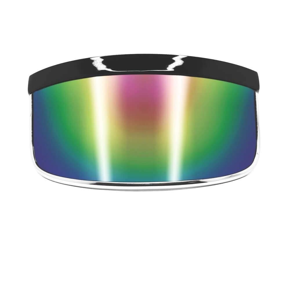 GloFX Visor Sunglasses - Rainbow Mirror - Oversized Flat Futuristic Face Shield Mono Galactic Invader