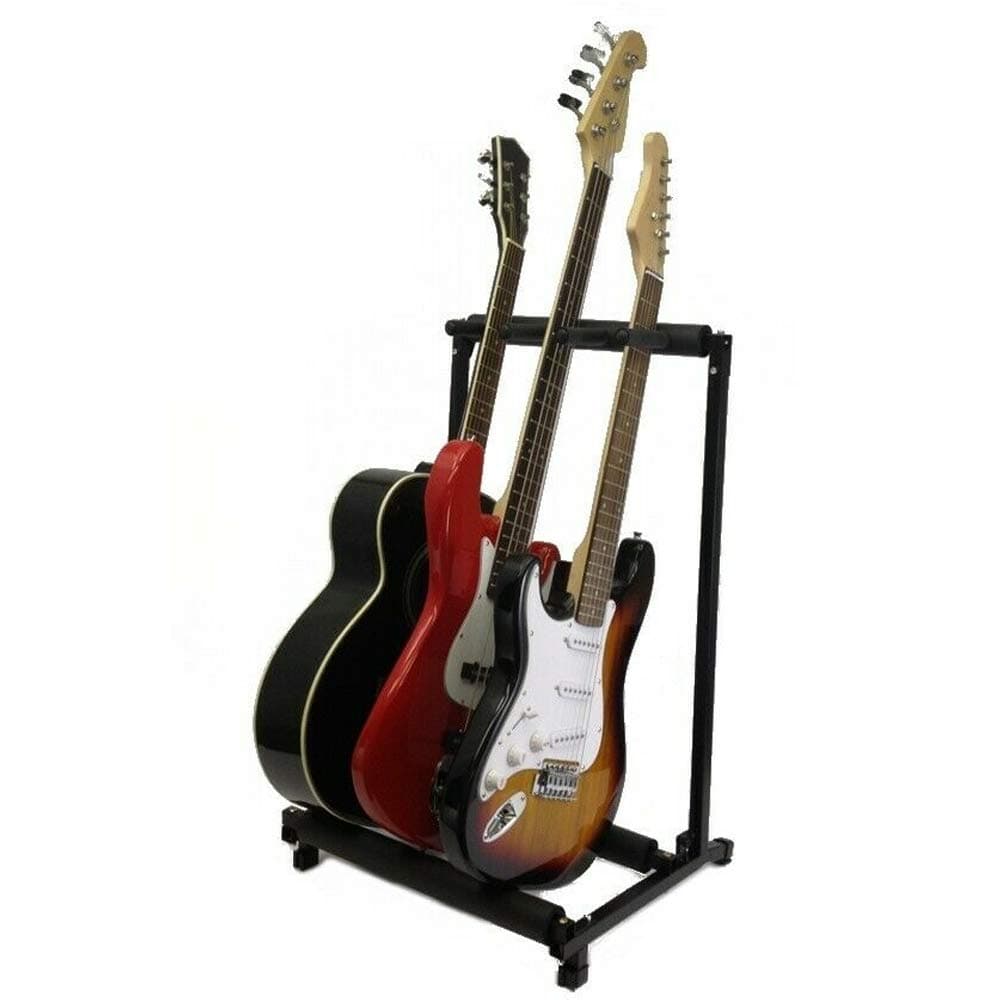 3 Guitar Stand - Multiple Three Instrument Display Rack Folding Padded Organizer