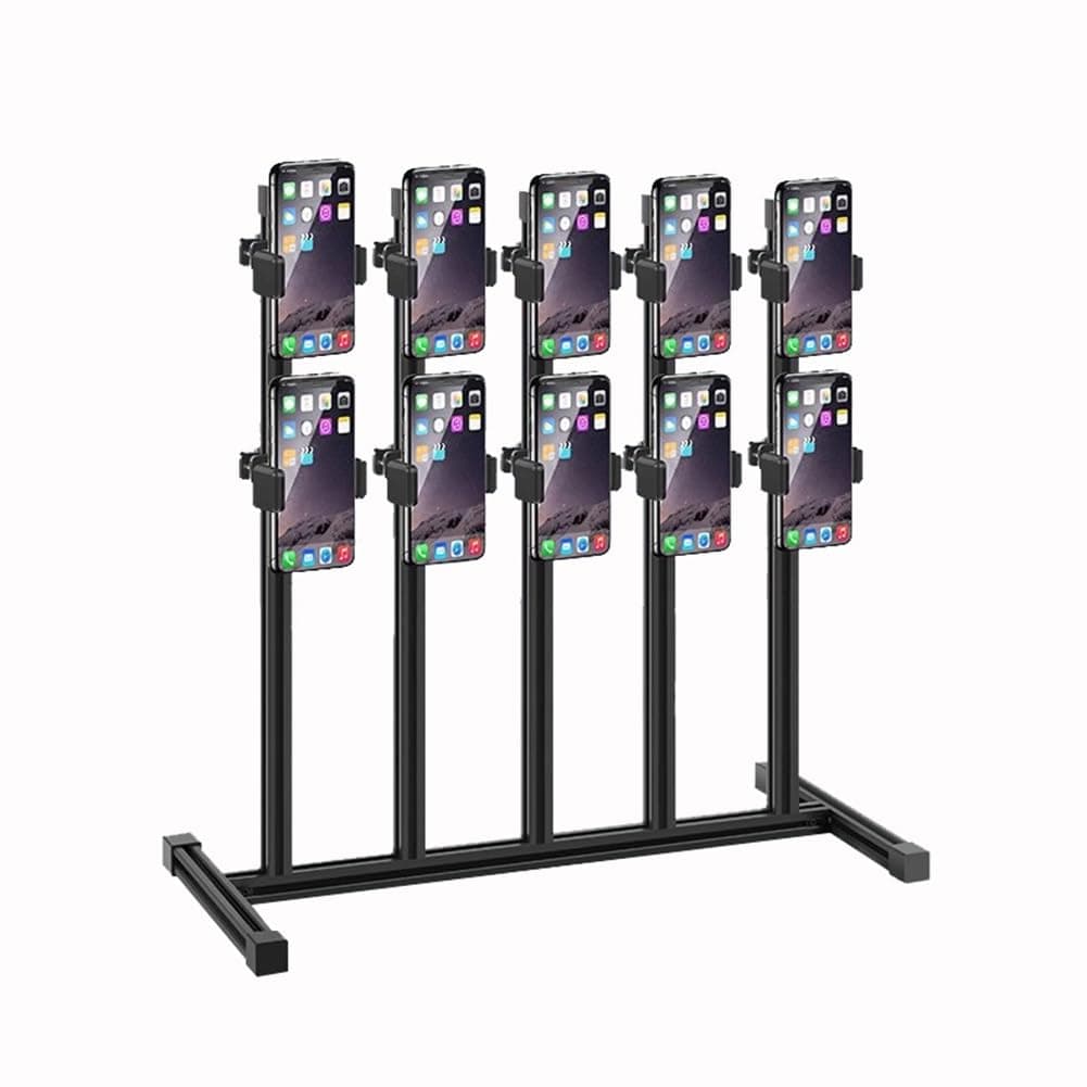 Rygcrud Multiple Cell Phone Holders, Group Control Phone Stand - with Adjustment Height, Desktop Rack for Live Streaming, Retail, Gaming, Studio(10 Slots)