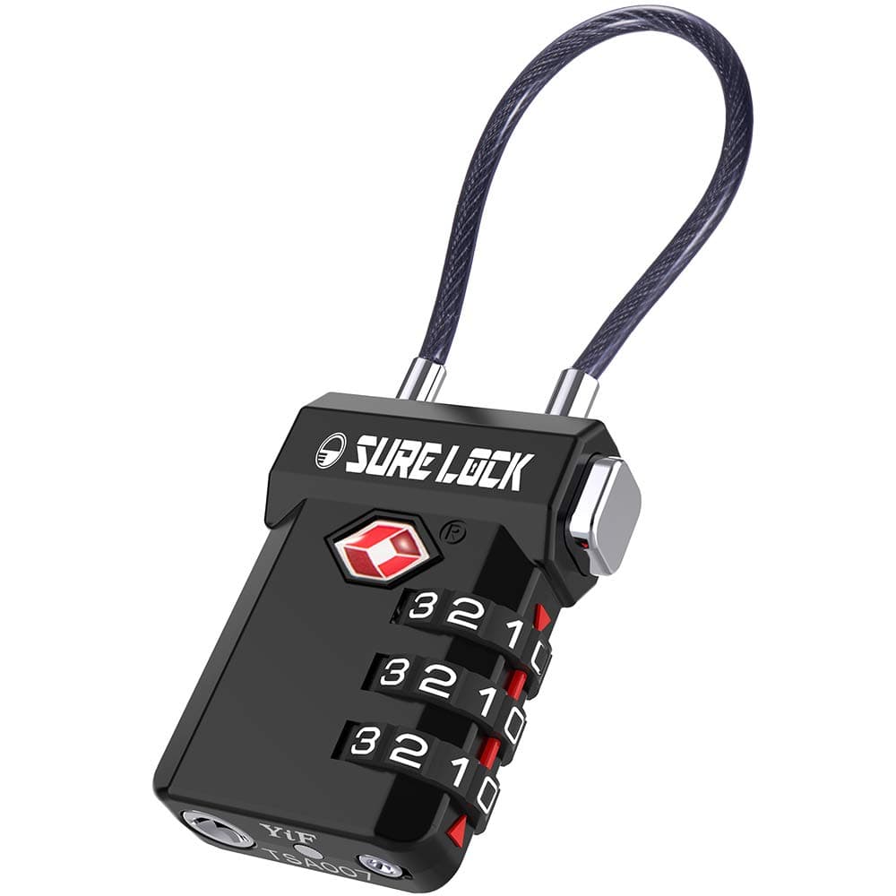 Sure Lock TSA Approved Luggage Locks, Open Alert, Easy Read Dials, Travel Luggage Locks for Suitcase, Baggage Locks, Black 1 Pack, OneSize