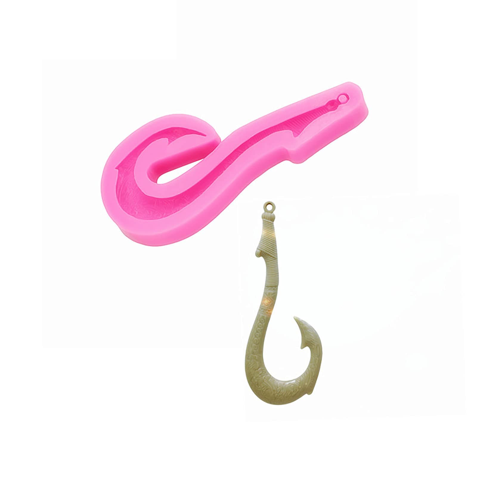 Fish Hook Shape Keychain Silicone Mold with Hole for DIY Earrings Mold Decoration Crystal Wax Polymer Candy Desserts Bag Tag Resin Craft Plaster Pendant Epoxy Trinket Luggage Crafting Necklace