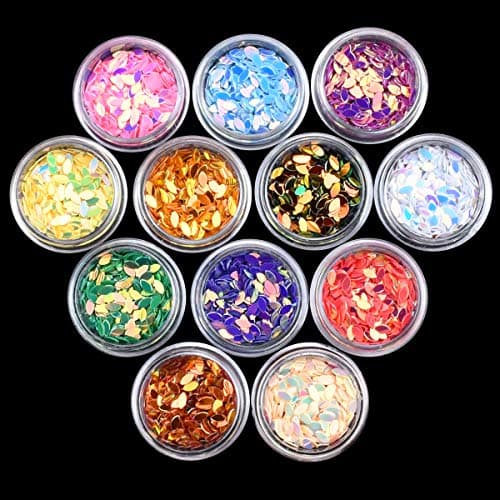 Nail Art Flake 12 Boxes Nail Glitters Sequins for Nails Horse Eyes Paillette Chunky Glitters for Hair Face and Eye Make Up Foil Flakes for Slime (12 Colors, Horse Eyes)