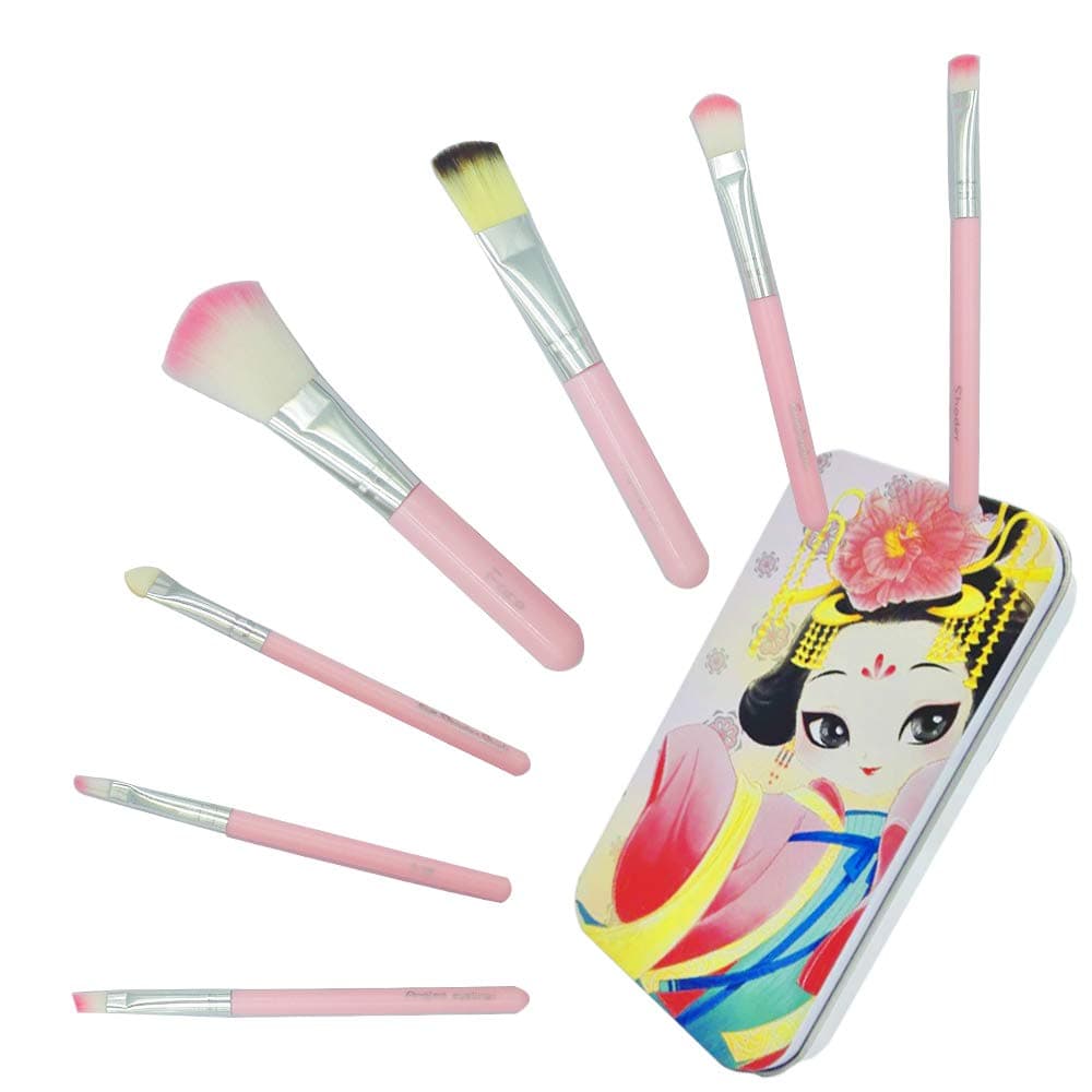 Makeup Brushes Set Lip Brush Eyeshadow Brush Flat Brush Mini 7pcs with Box Travel Size Gift Beauty Kit Angled Cosmetics Powder Brush Blending Face (7pcs)