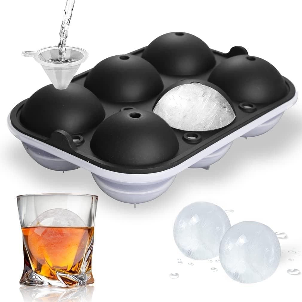 Ice Cube Trays Silicone Ice Cube Tray for Freezer Big Size Ice Cube Molds for Whiskey & Cocktails, Keep Drinks Chilled, Reusable and BPA Free (Round 6 Grid Tray)