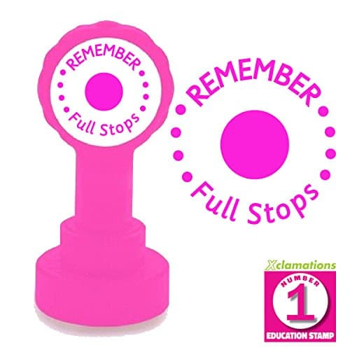 Remember Full Stops Teacher Stamp. Pink Ink. Xclamations Mount, Self Inking, Re-inkable, 22mm *