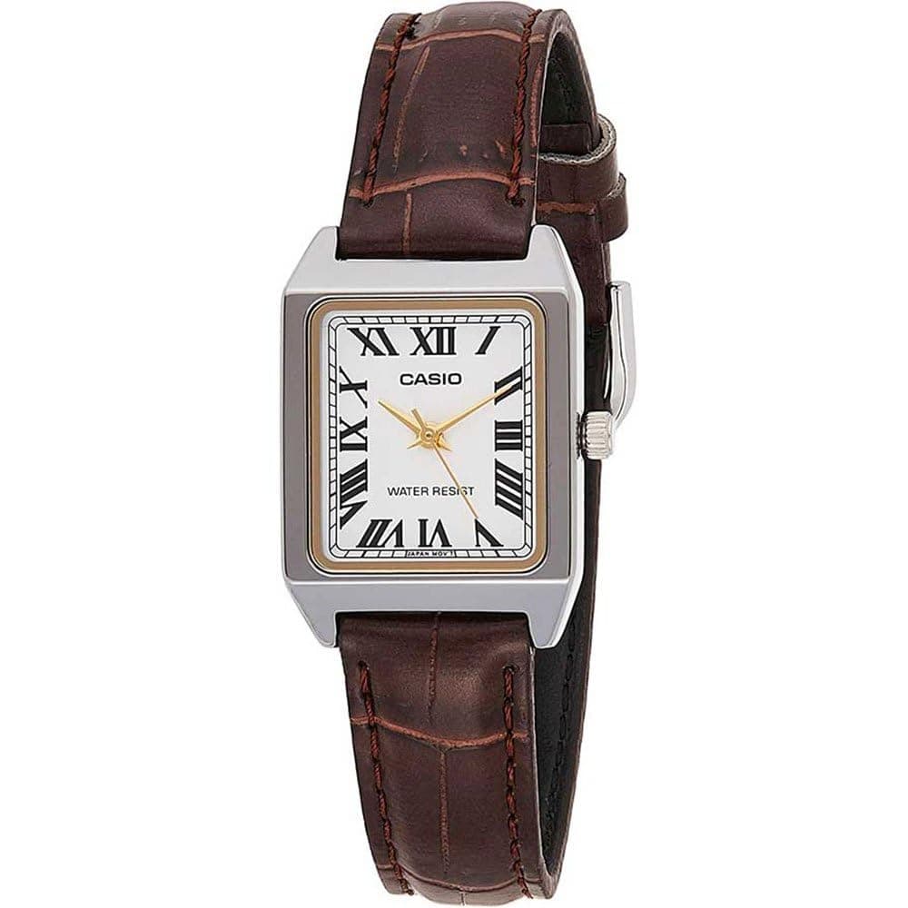 LTP-V007L-7B2 Women's Rectangular Leather Strap White Roman Dial Dress Watch