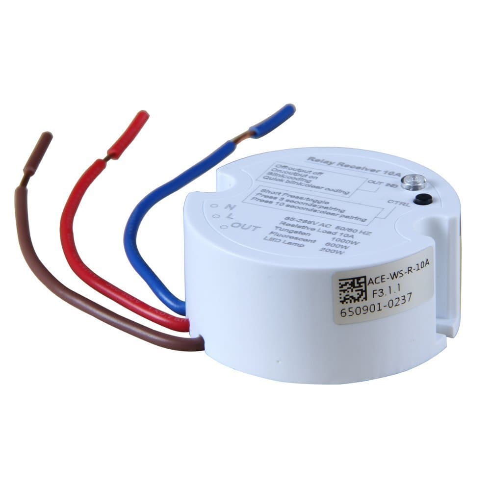acegoo Remote Relay Controller, 3 Wire Receiver Works with Wireless Light Switch to Control Light Fixture On/off, AC 85-265 V Input 10 Amps (Only Contain Receiver)