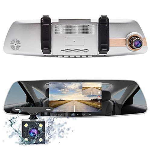 Mirror Dash Cam 5'' IPS Touch Screen,1080P Dual Lens Dash Cam 170° Wide Angle Front Car Camera and Rear Waterproof Backup Camera with G-Sensor Parking Monitor Motion Detection WDR Night Vision