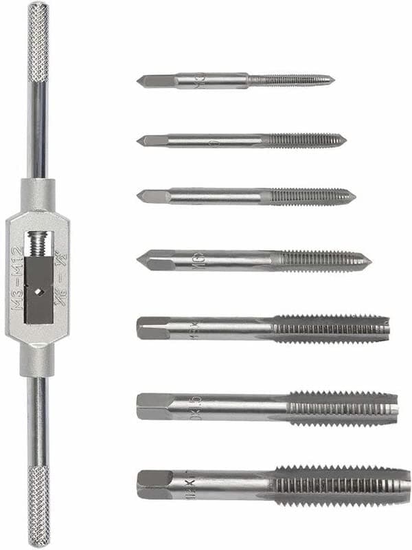 8 Pcs Tap Wrench Set with Metric Plug Taps & Drill Bits (M3–M12) | Adjustable Tap Wrench 1/8"-1/2" | Threading Tool Kit for Metal, Wood & DIY Applications