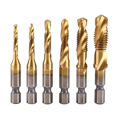 6PCS Spiral Flute Taps Metric Thread Bits Hex Shank Drill Bits M3-M10 1/4" for Wood DIY