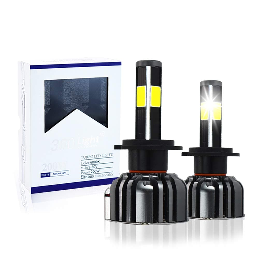 CONPEX H7 LED Headlight Bulbs Automotive Conversion Kit for Car 4 Sides Bright Beam 6000K Cool White 9000 Lumens High Power 200W -1 Year Warranty
