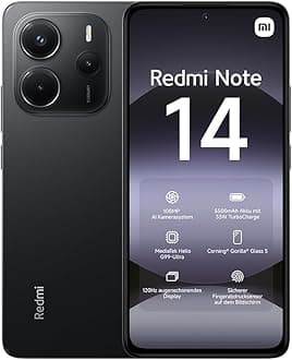 Xiaomi Redmi Note 14 smartphone, 8+256GB, black, 108MP AI camera system, 5500mAh battery, 120Hz eye-care display, AI features (no charger included), 2 year Warranty
