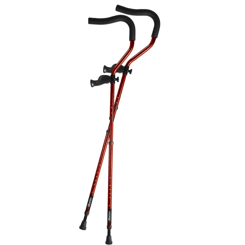 in-Motion Pro Crutches | Foldable | Ergonomic Handles | Spring Assist Technology | Articulating Tips| Size Short (4'6" - 5'8") | Electric Red