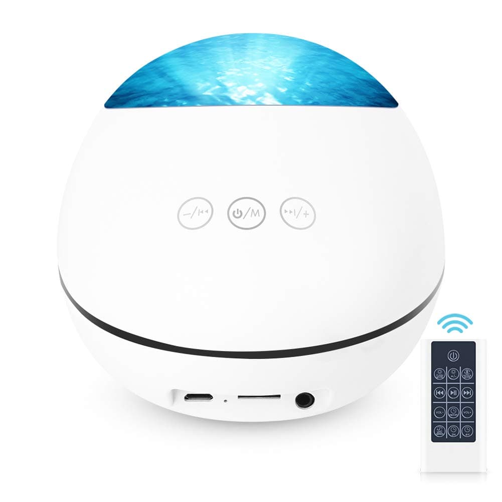 Semlos Lucky Stone Remote Control Projection Lamp 8 Light Modes, Night Light with Bluetooth Speaker, Romantic Ocean Wave Projector Light with TF Card Slot, Music Player, Timing Function, USB Powered