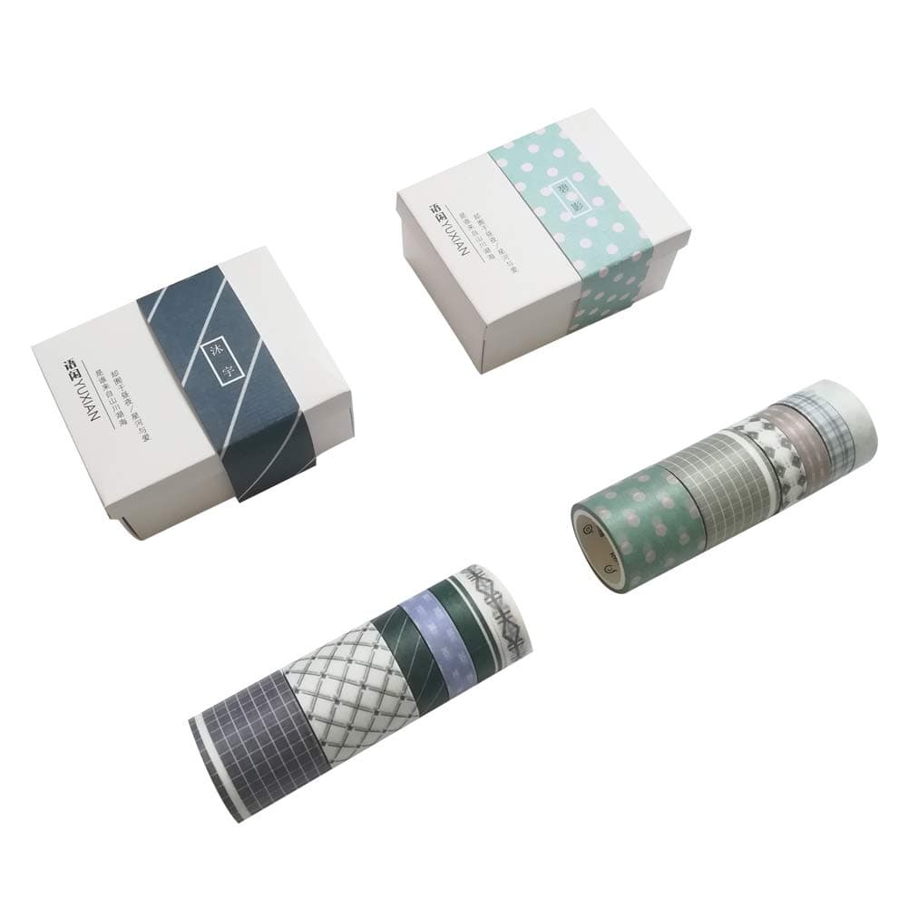 Plain Color Masking Tape Set (12 Rolls) Square Lingge Dot Stripe Washi Paper Decorative Tape DIY Label for Scrapbooking Album Journaling Art Craft Diary Planner (B)