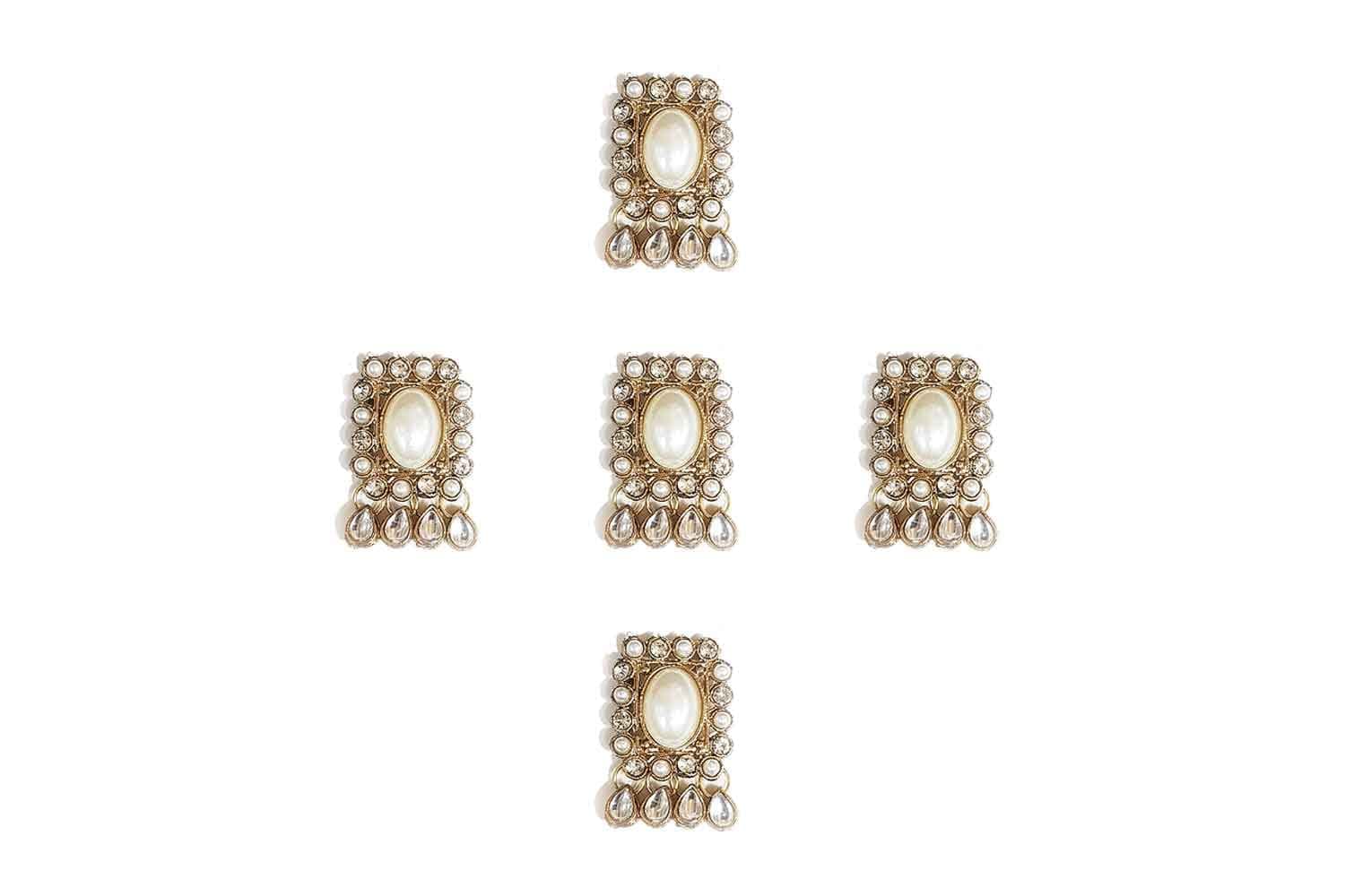 Mohan Shoppe Square Shape Stonework Kundan Button for Ladies Suits, Dresses, etc. Package of 5 Pieces (Off- White)