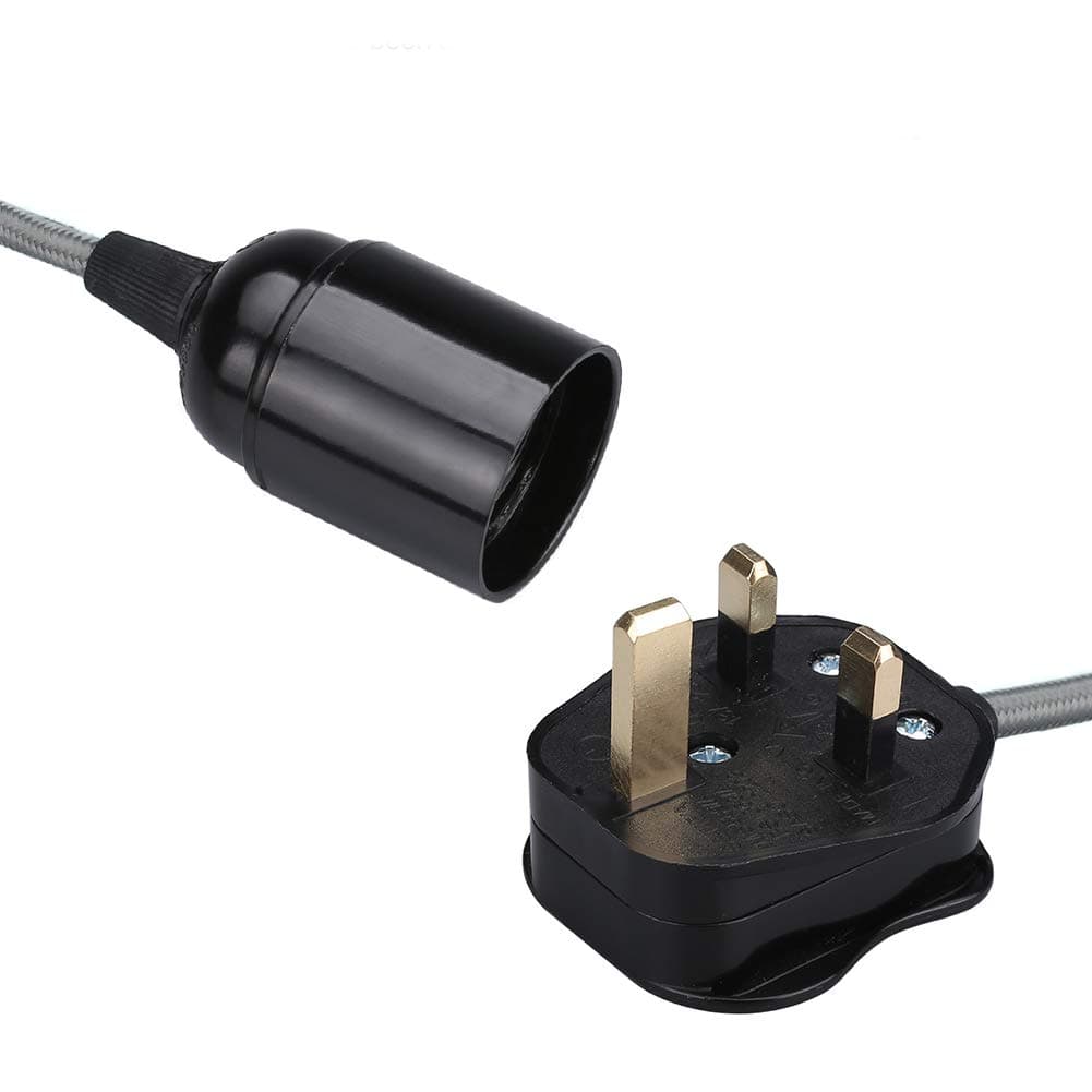 Wowsale Pendant Light Ceiling Lighting Fitting, E27 Lamp Holder Suspended Pendant Light Fitting Kit, 2 Core Gold Fabric Cable Plug with On/Off Switch- UK Plug (Grey, 2m)