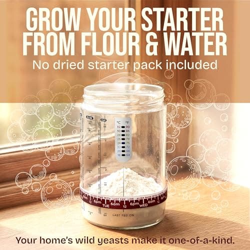 Superbaking Sourdough Starter Jar, Beginner Friendly Sourdough Starter Kit with 34oz Wide Mouth Glass Jar, Sour Dough Container with Guide & Recipes, Sourdough Bread Baking Gift, Sourdough Jar, Crock