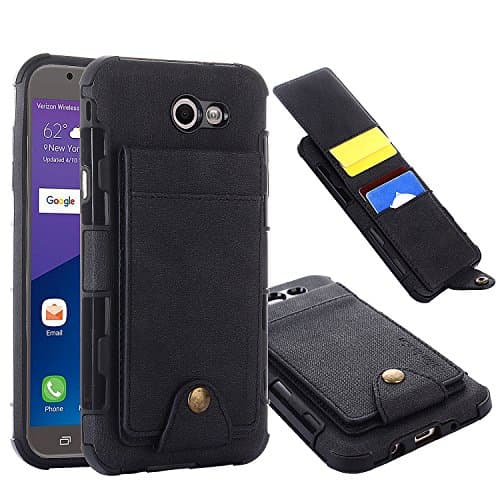Samsung Galaxy J7 Sky Pro Case, Galaxy J7 Perx Case, Galaxy J7 V Case, Galaxy Halo, Galaxy J7 Prime Wallet Case, 5 ID Credit Card Slot, Button Flip-Out Leather Drop Protection Case - Black